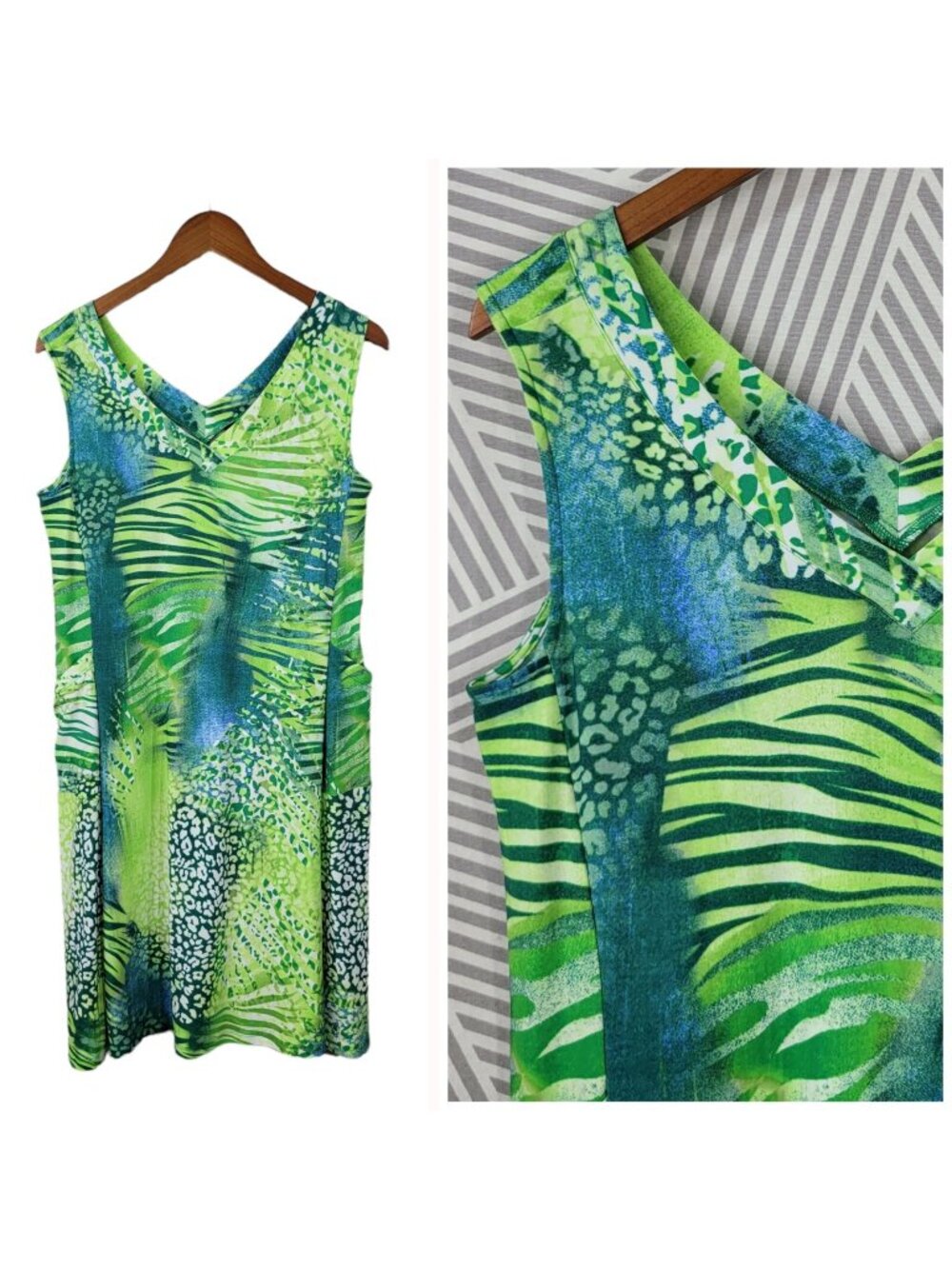 Attitudes Shirt Dress Size Small Stretch Tropical Animal Print Cheetah Bright